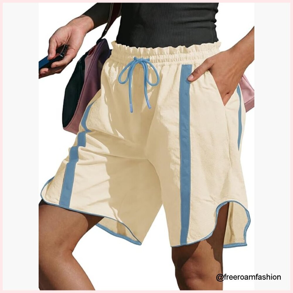 Wide Leg Cargo Shorts High Rise Drawstring Waist Athletic Yoga Running
